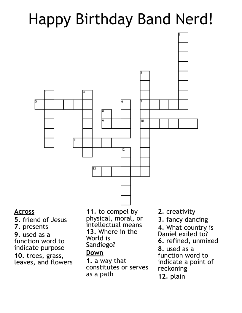 Happy Birthday Band Nerd! Crossword