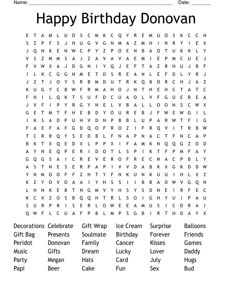 Happy Birthday Donovan  Word Search