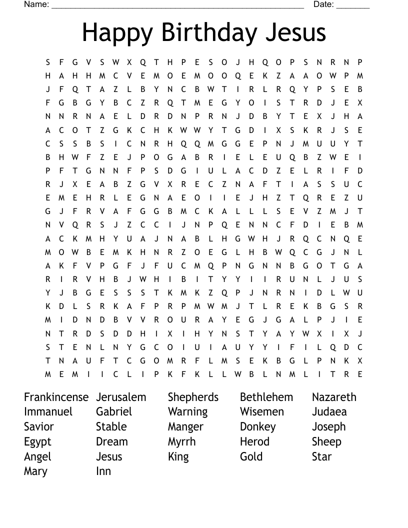 Happy Birthday Jesus Word Search