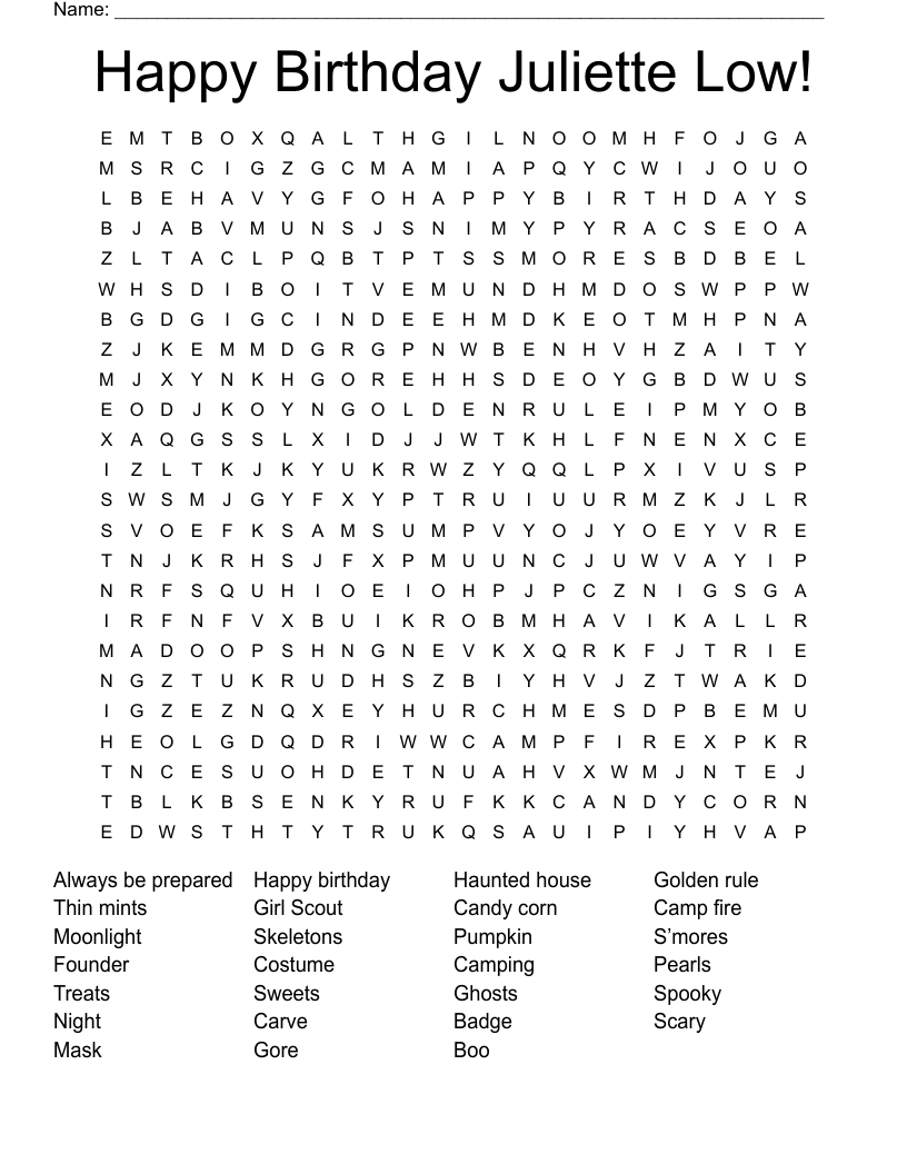 Happy Birthday Juliette Low! Word Search