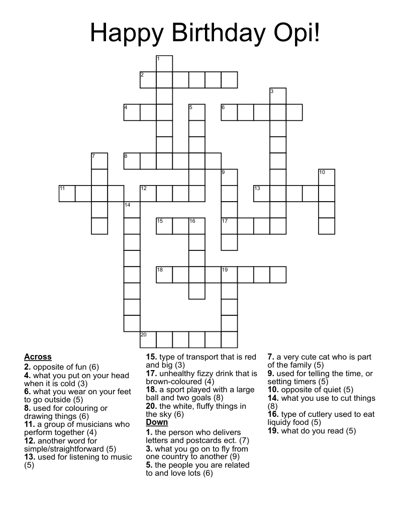 Happy Birthday Opi! Crossword
