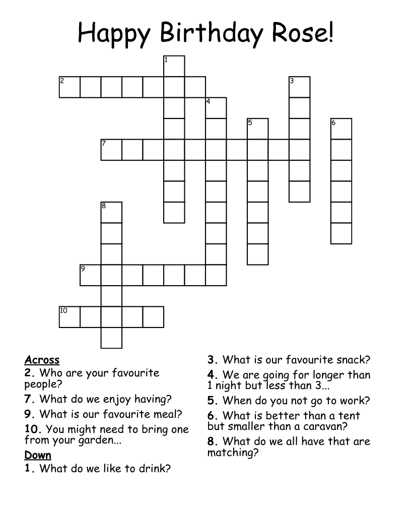 Happy Birthday Rose! Crossword