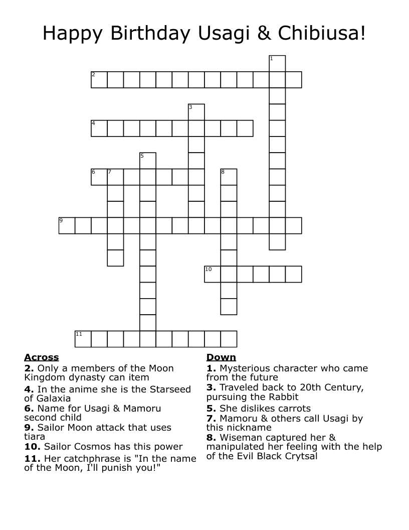 Happy Birthday Usagi & Chibiusa! Crossword