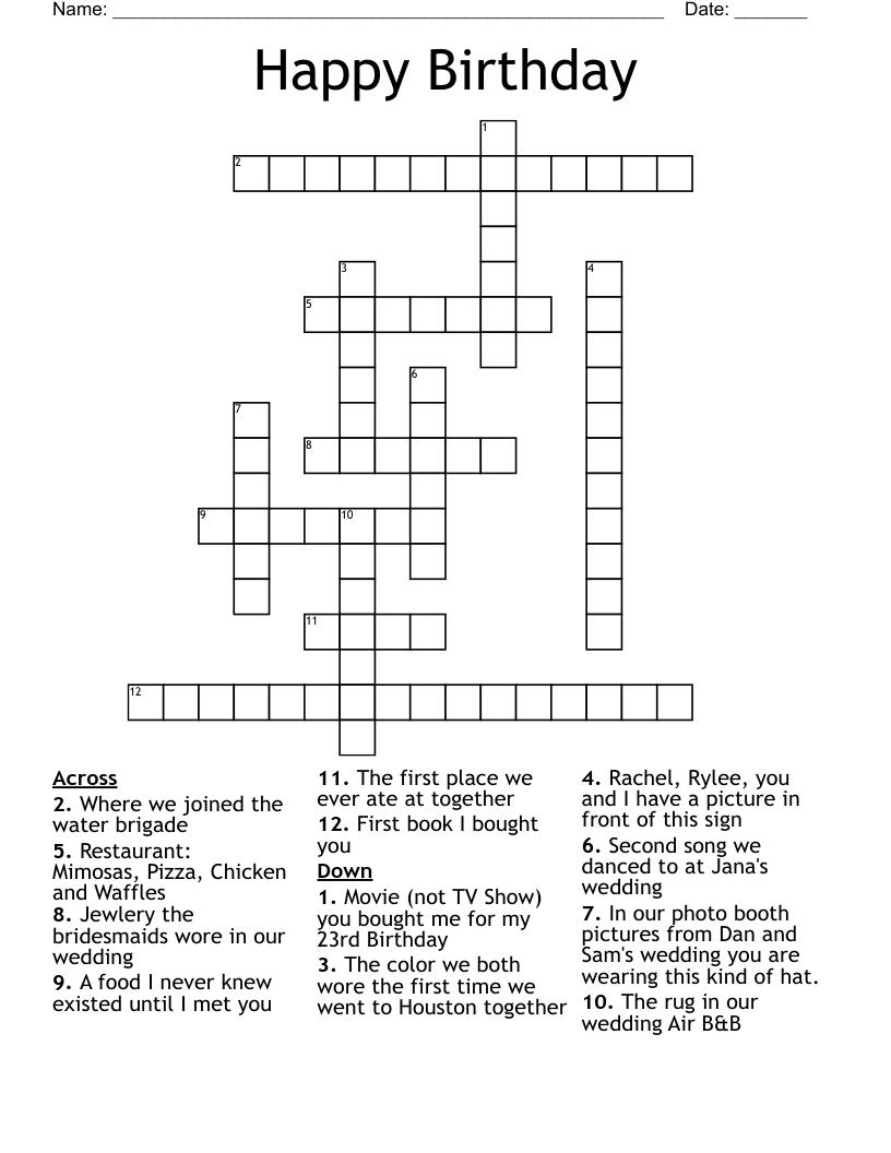 Happy Birthday  Crossword