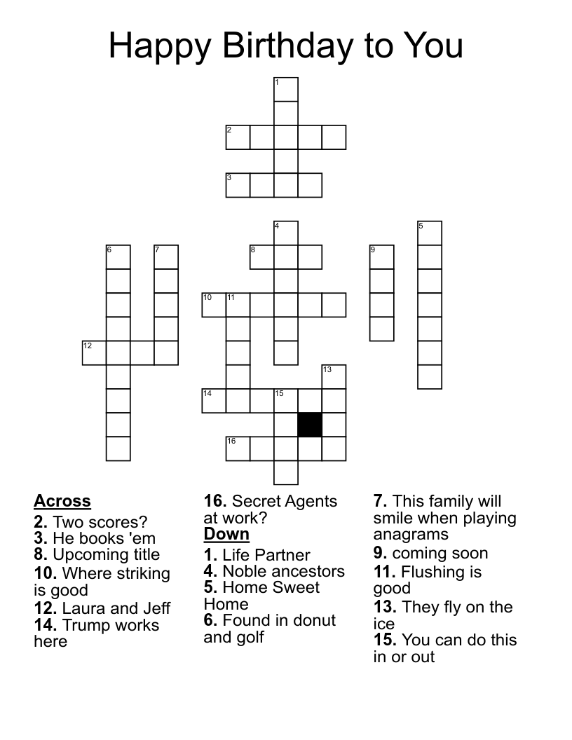 Happy Birthday to You Crossword