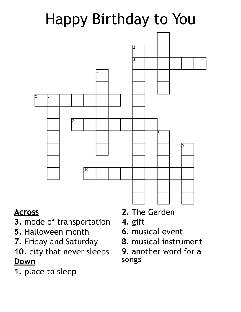 Happy Birthday to You Crossword