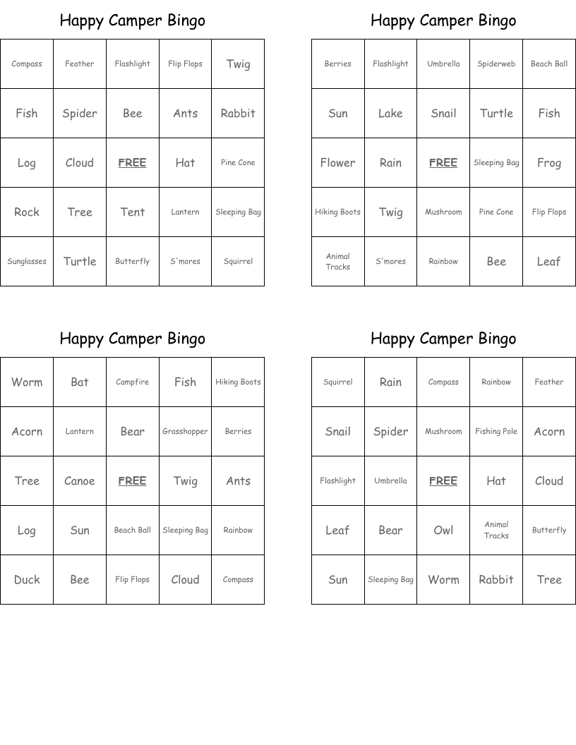 Happy Camper Bingo