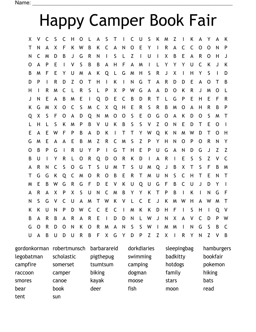 Happy Camper Book Fair Word Search