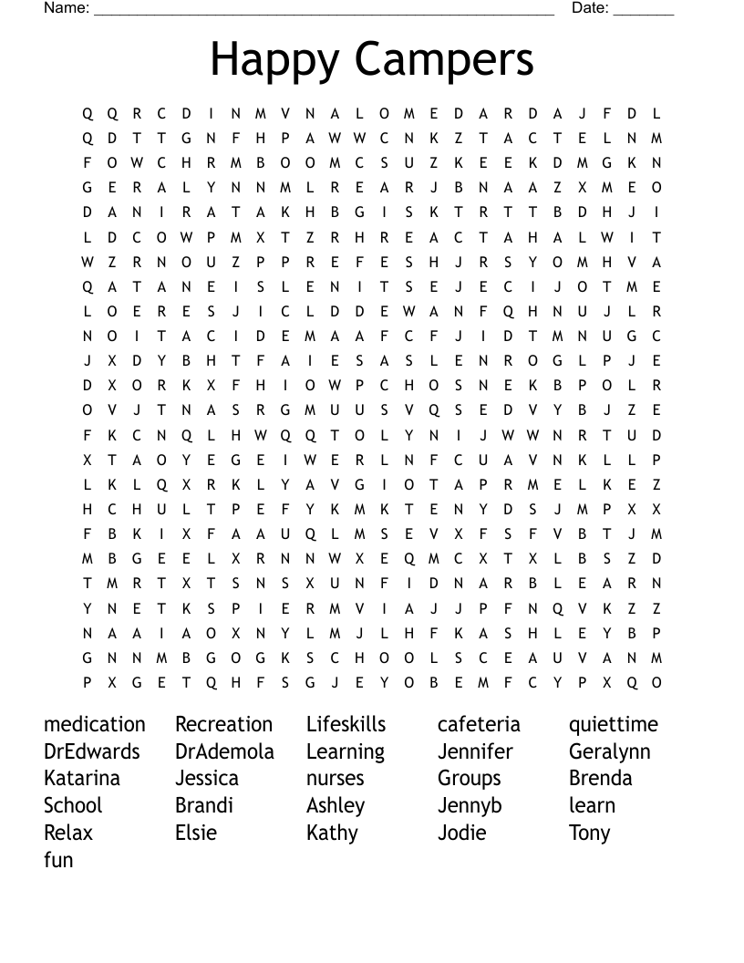 Happy Campers Word Search