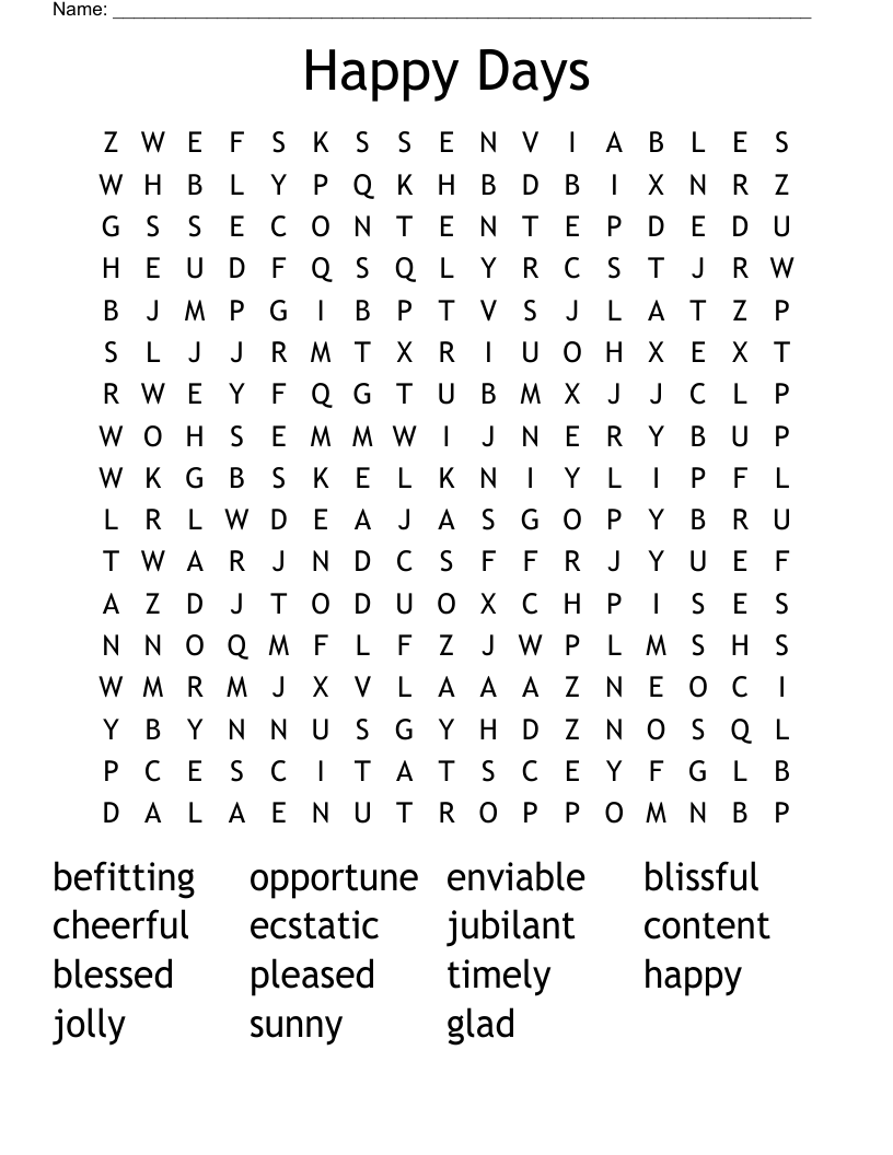 Happy Days Word Search