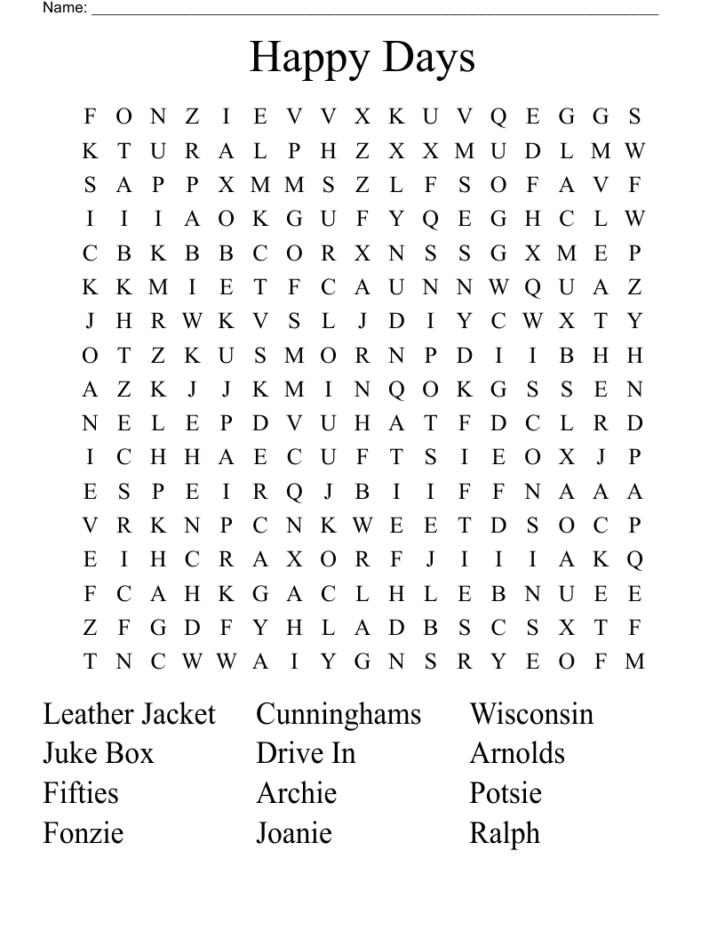 Happy Days Word Search