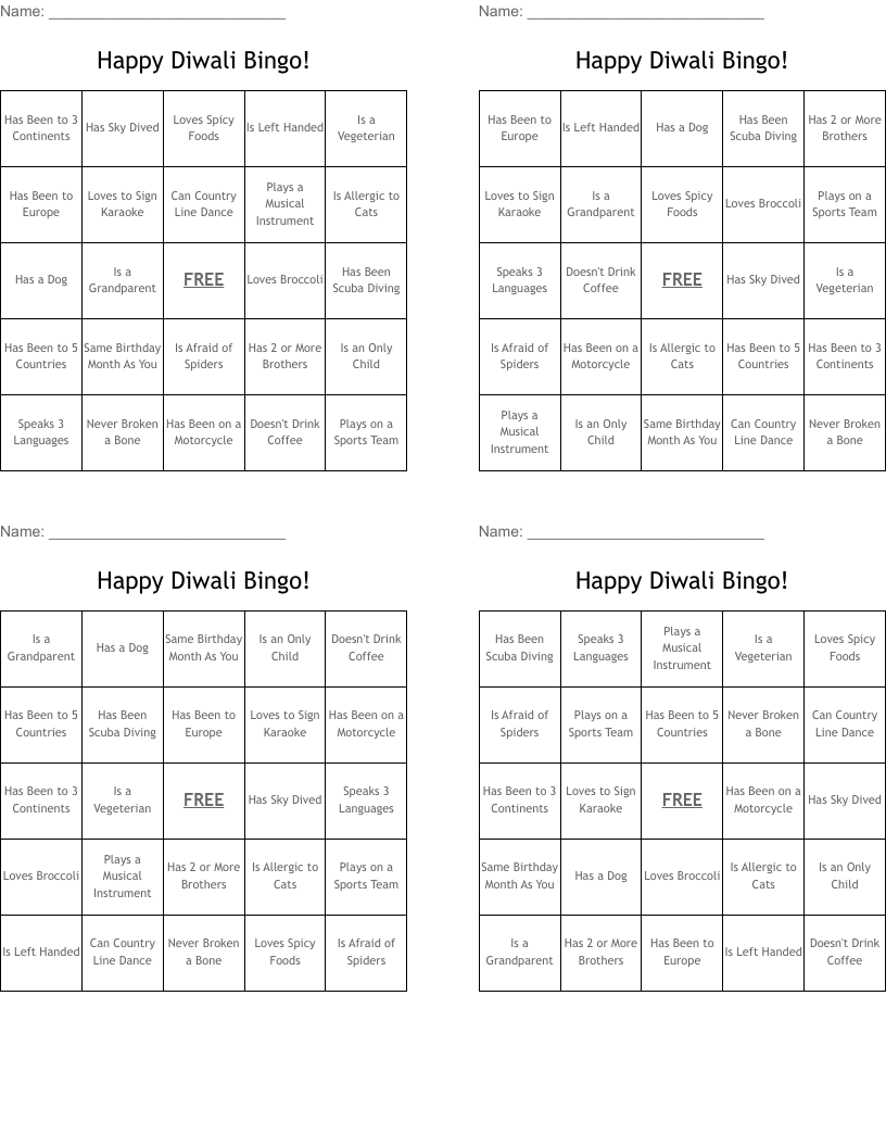 Happy Diwali Bingo!