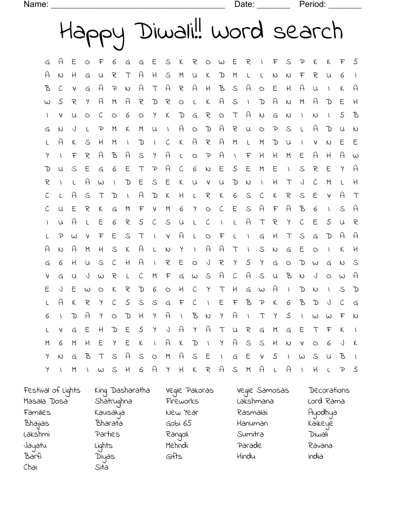 Happy Diwali!! Word search 