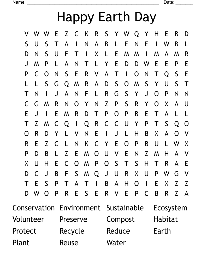 Happy Earth Day Word Search