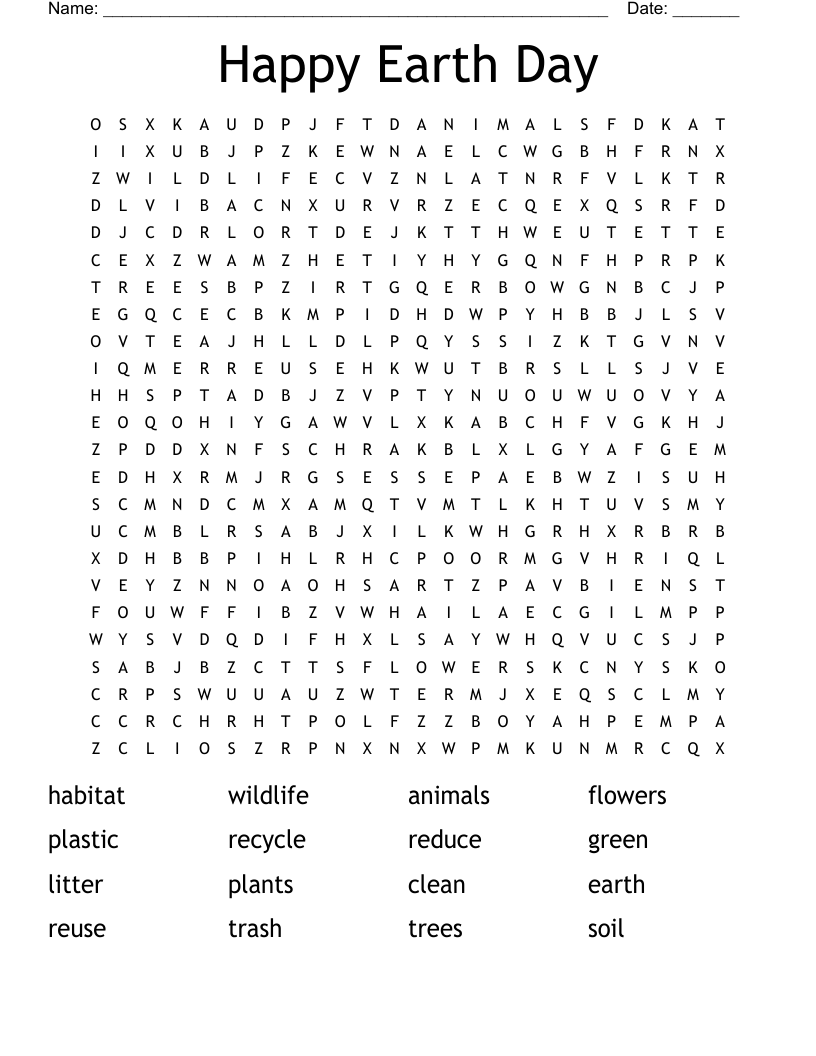 Happy Earth Day Word Search