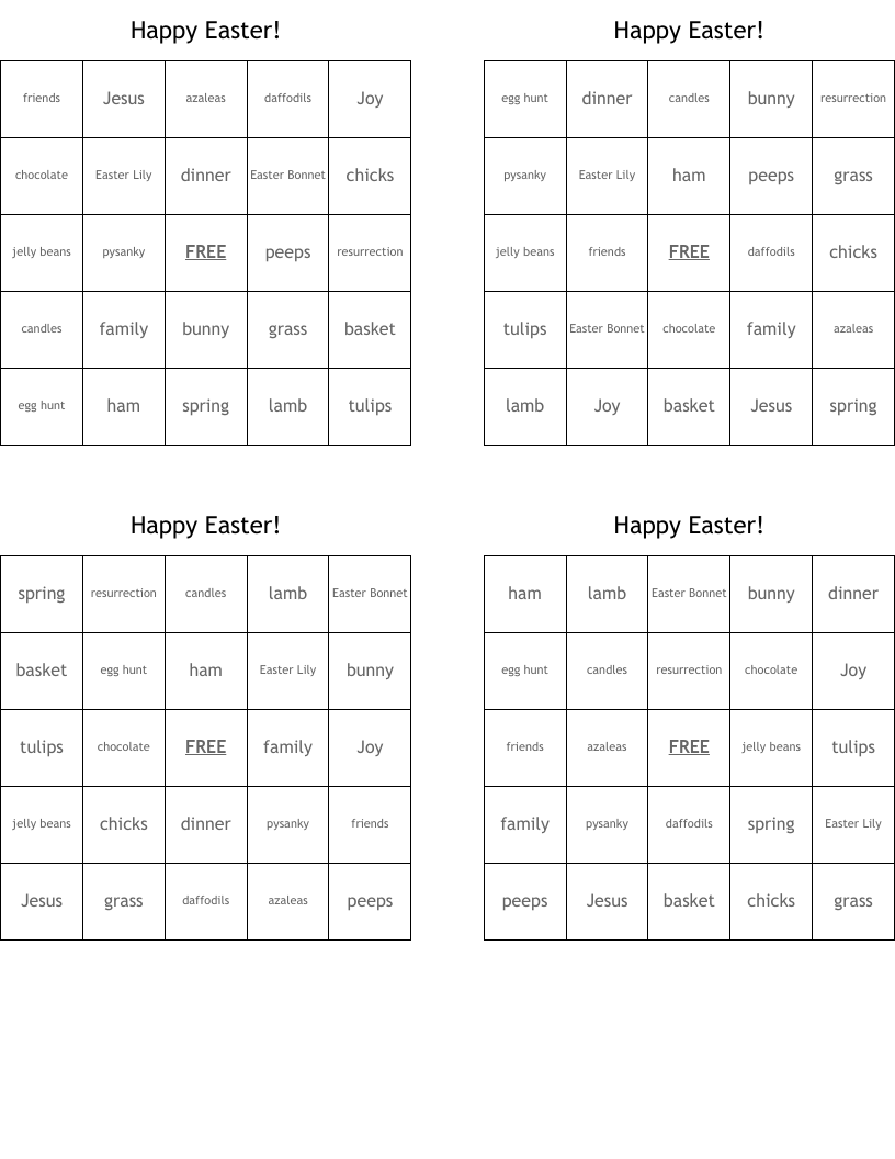 Happy Easter! Bingo Cards