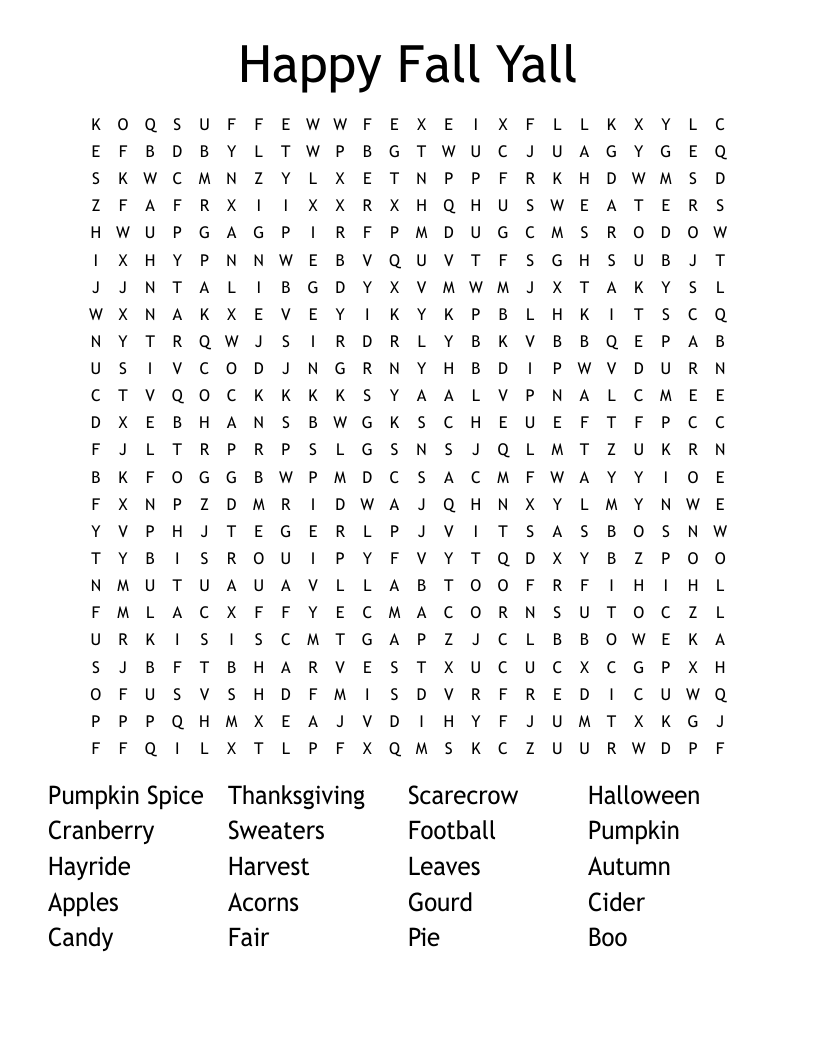 Happy Fall Yall Word Search