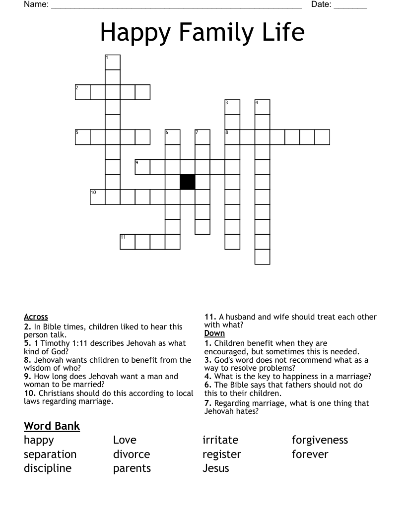Happy Family Life Crossword