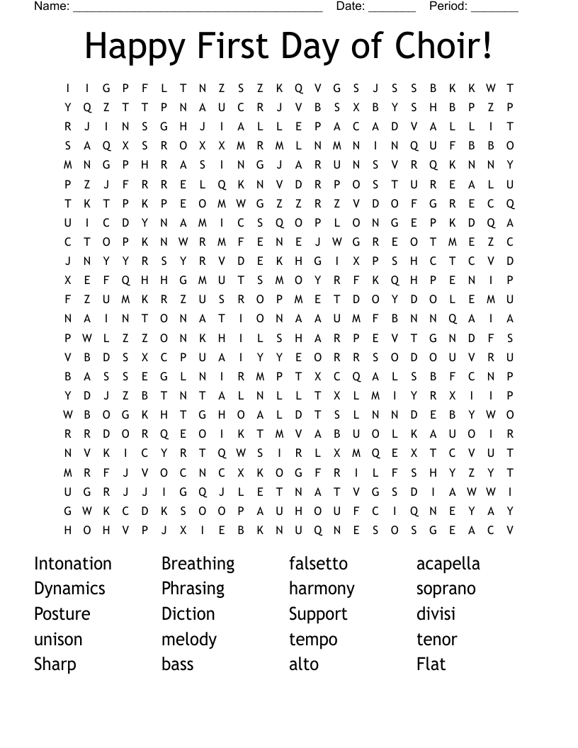 Happy First Day of Choir! Word Search