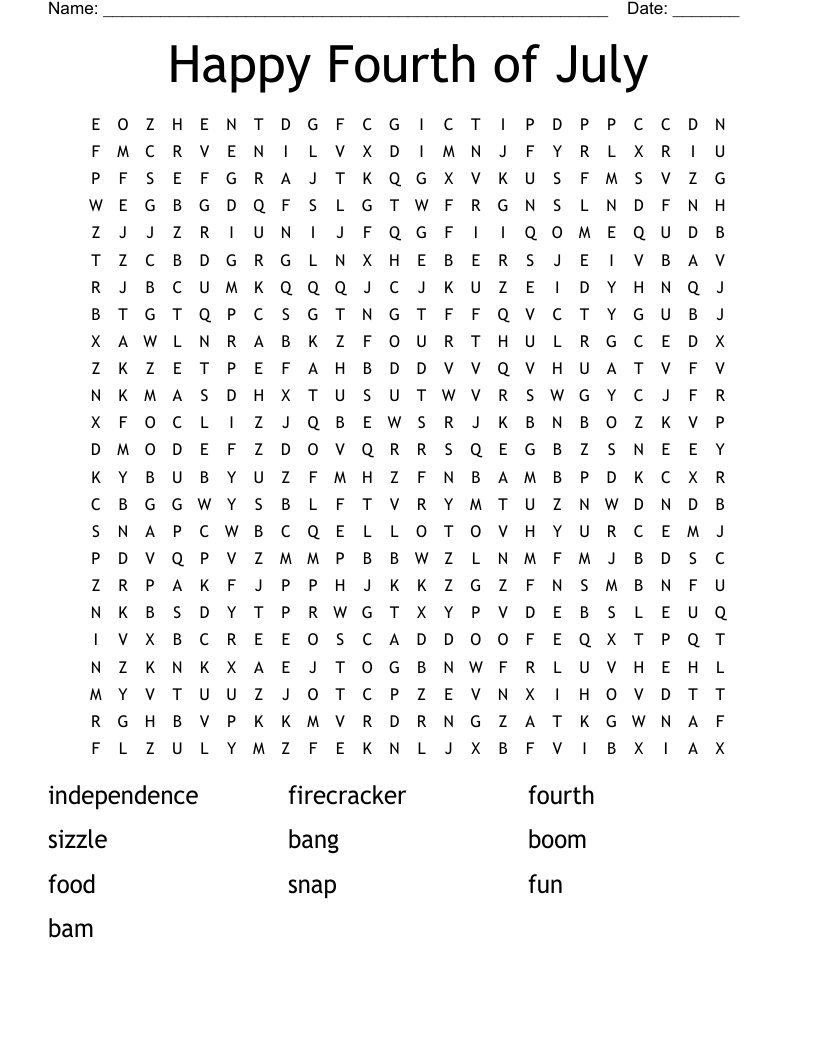 Happy Fourth of July Word Search