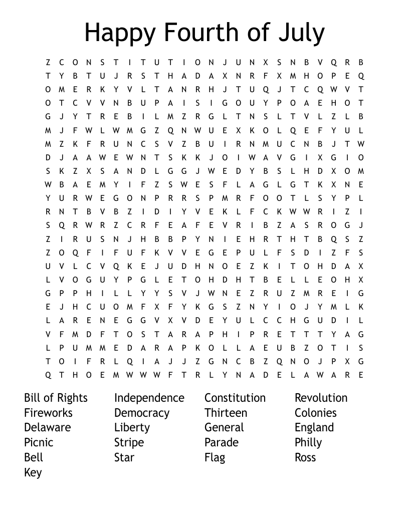 Happy Fourth of July Word Search
