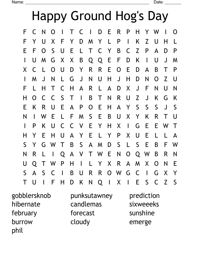 Happy Ground Hog's Day Word Search
