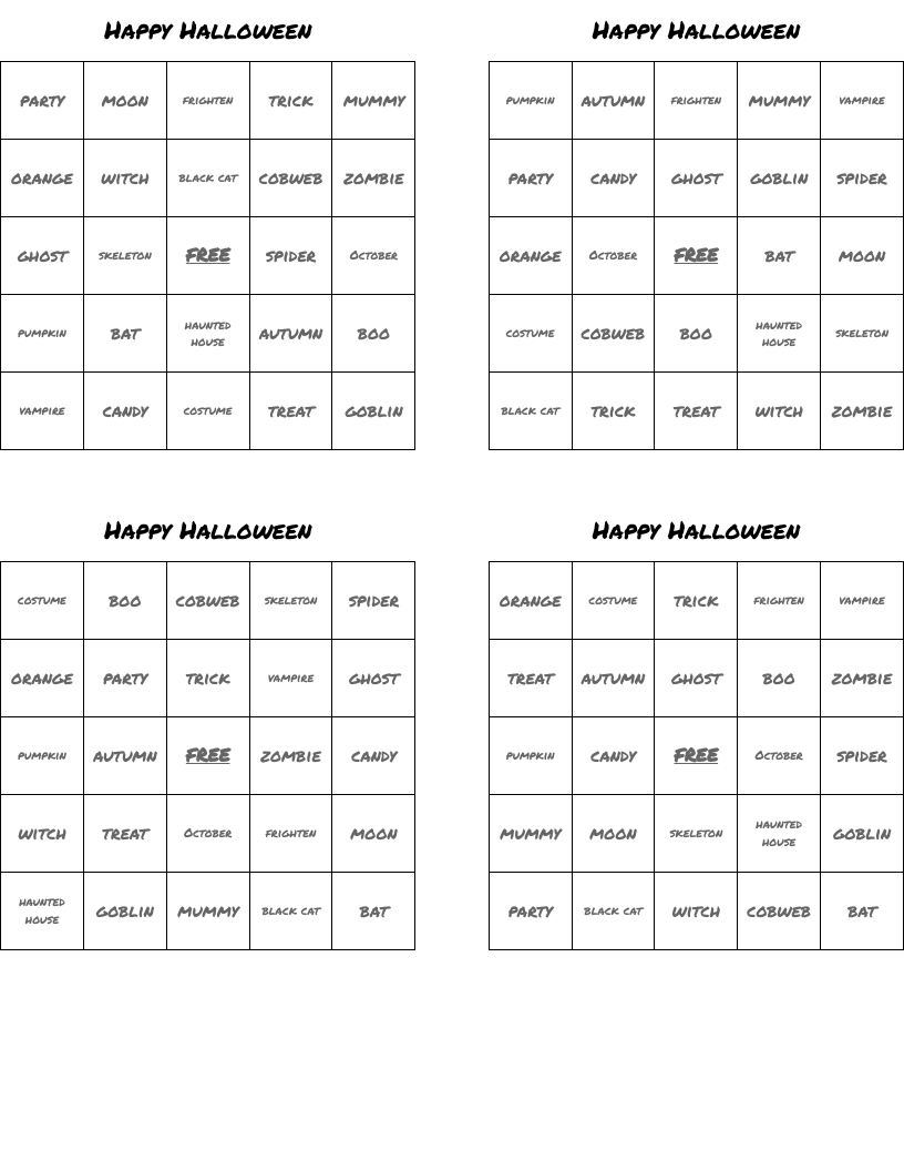 Happy Halloween Bingo Cards