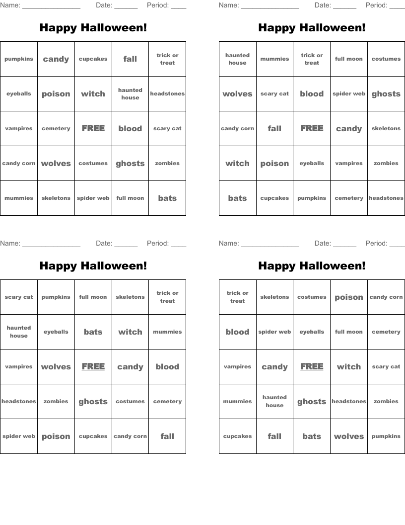 Happy Halloween! Bingo Cards