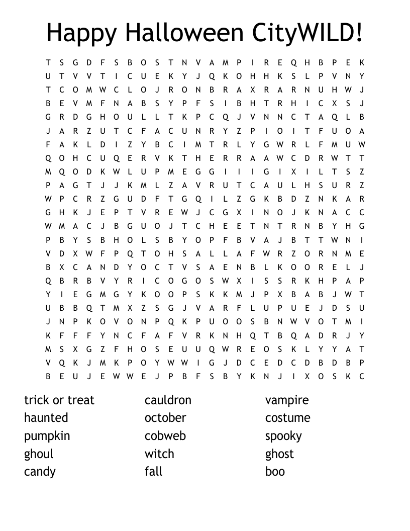 Happy Halloween CityWILD!  Word Search
