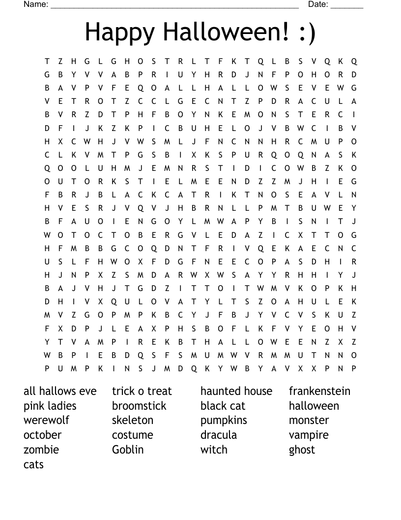 Happy Halloween! :)  Word Search