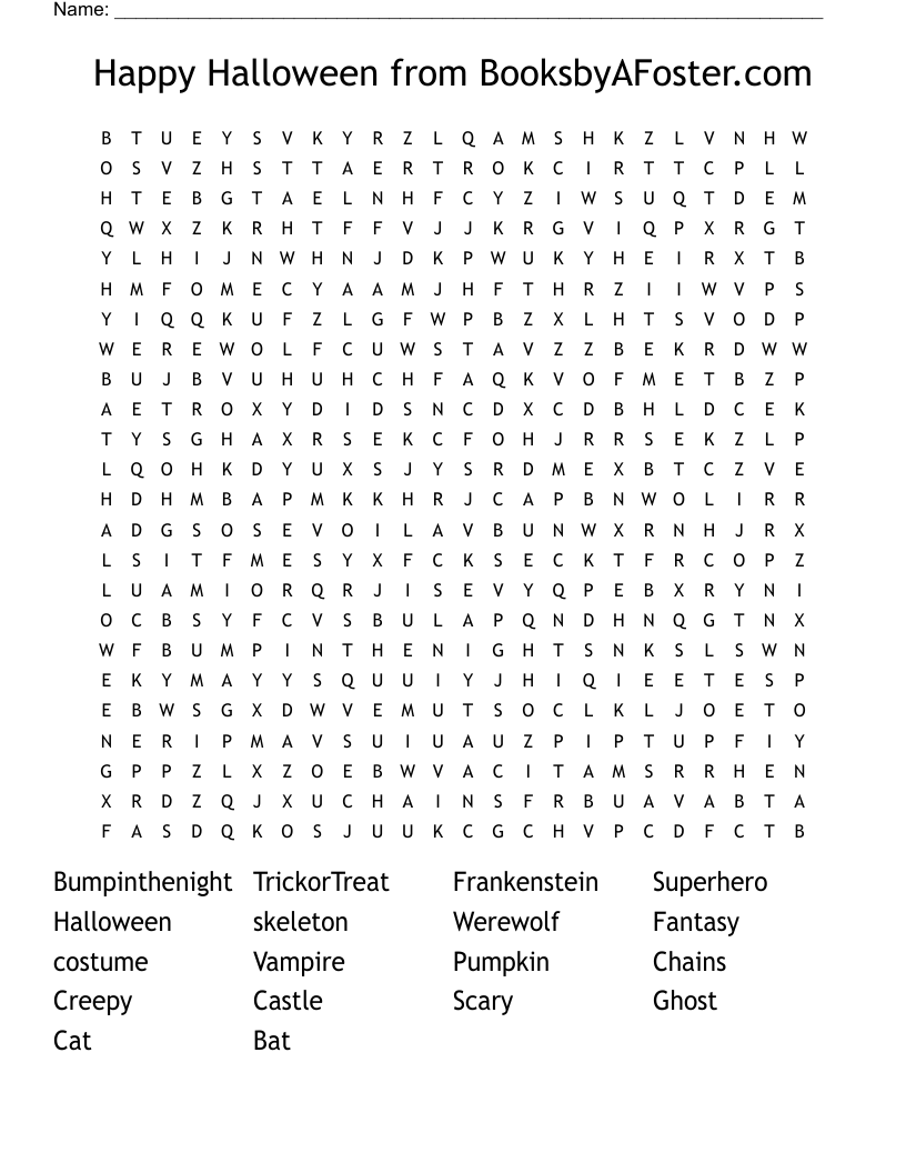 Happy Halloween from BooksbyAFoster.com Word Search