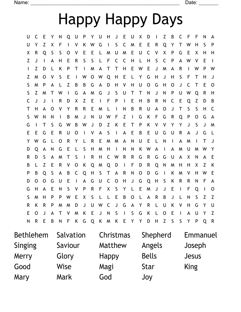 Happy Happy Days Word Search