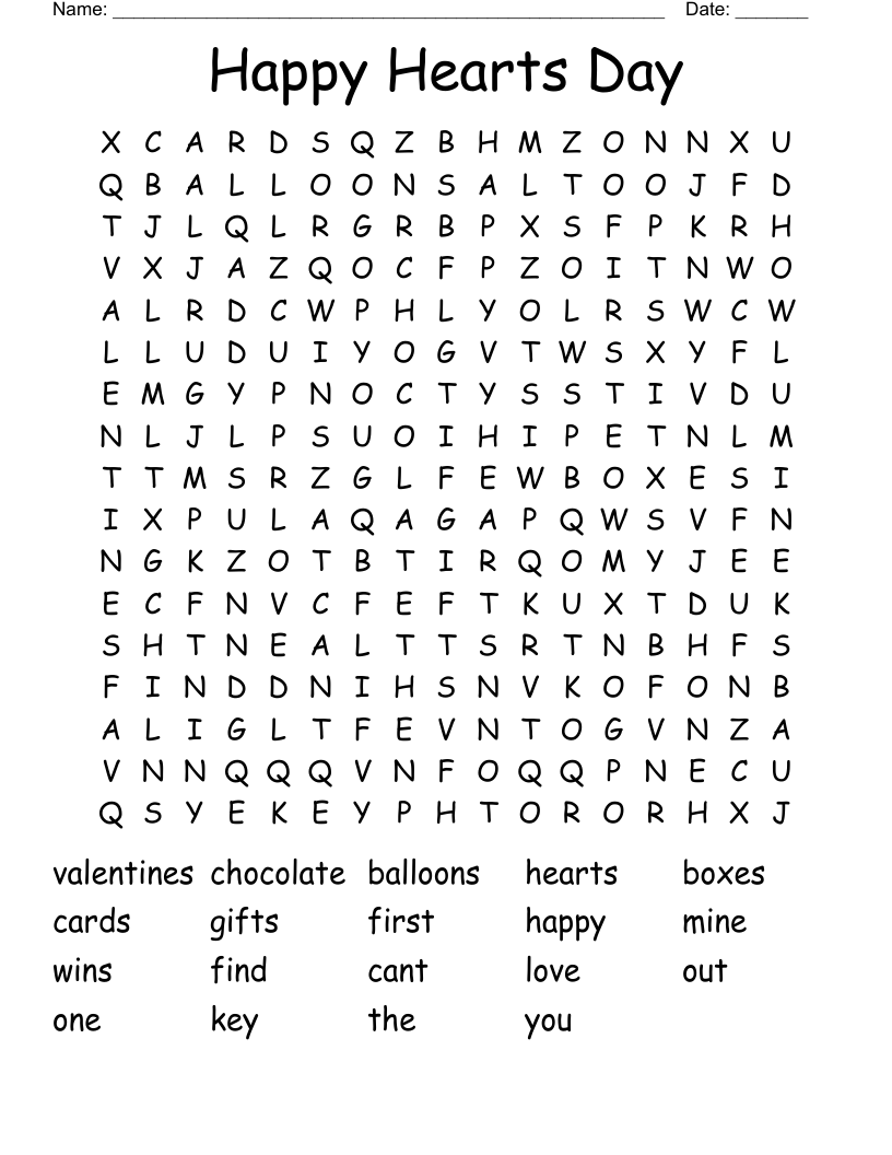 Happy Hearts Day Word Search