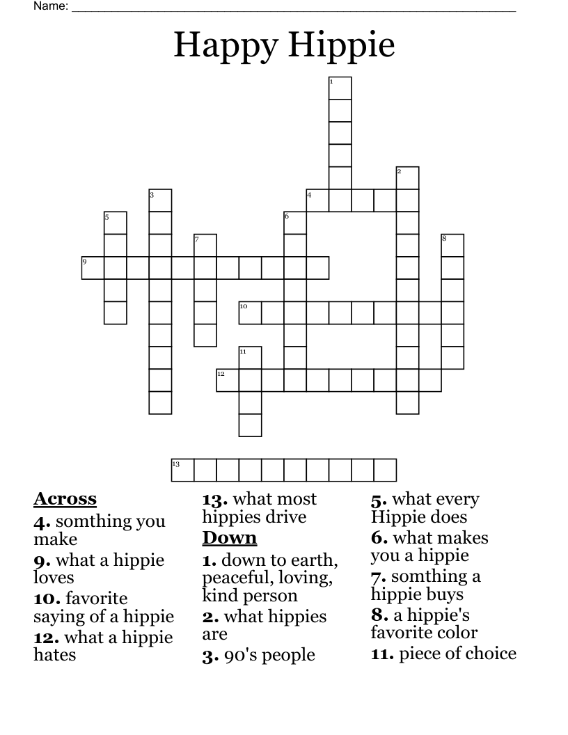 Happy Hippie Crossword