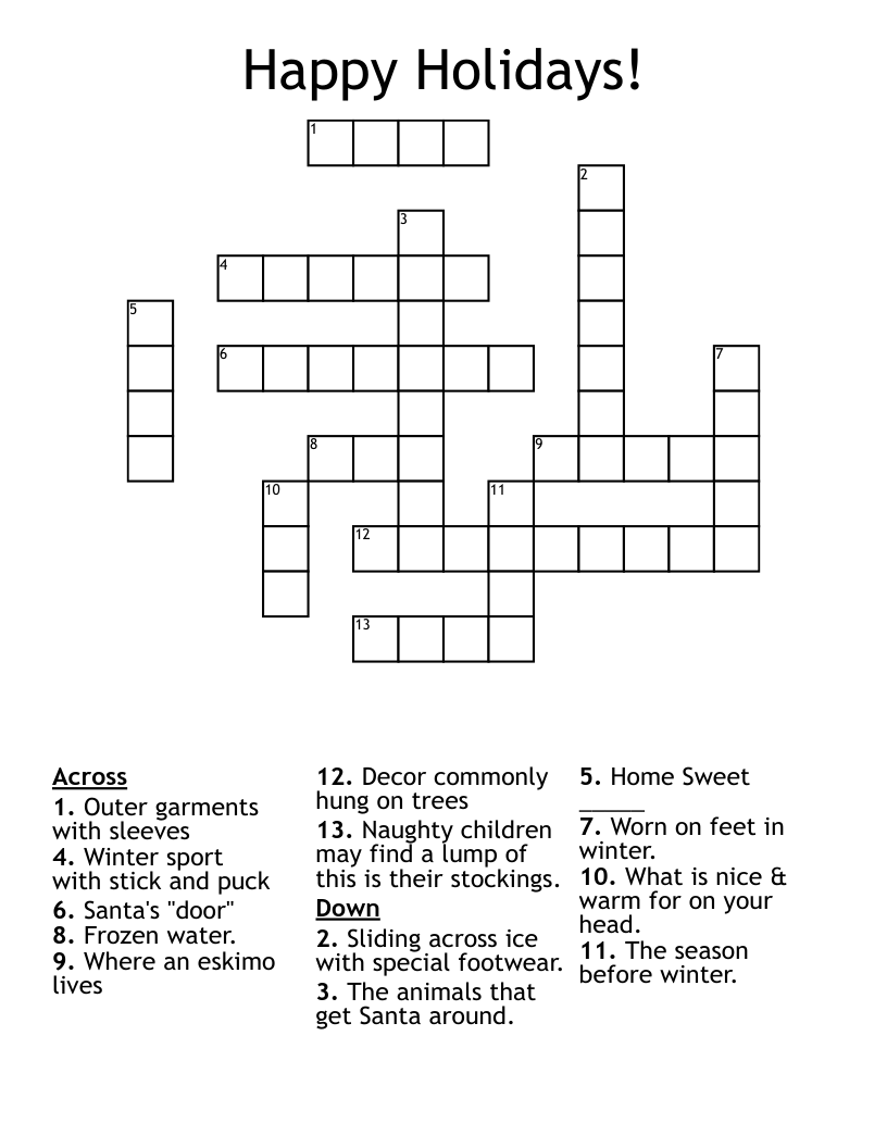 Happy Holidays! Crossword
