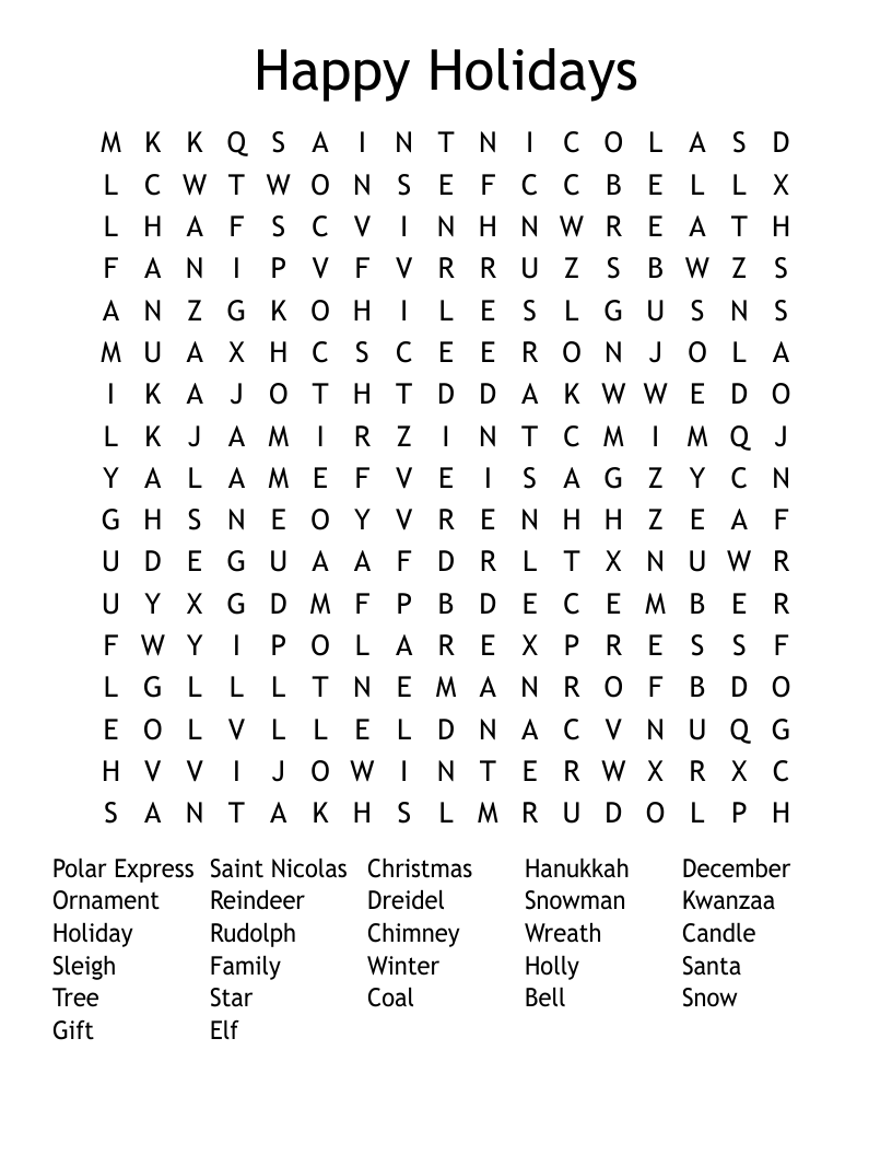 Happy Holidays Word Search