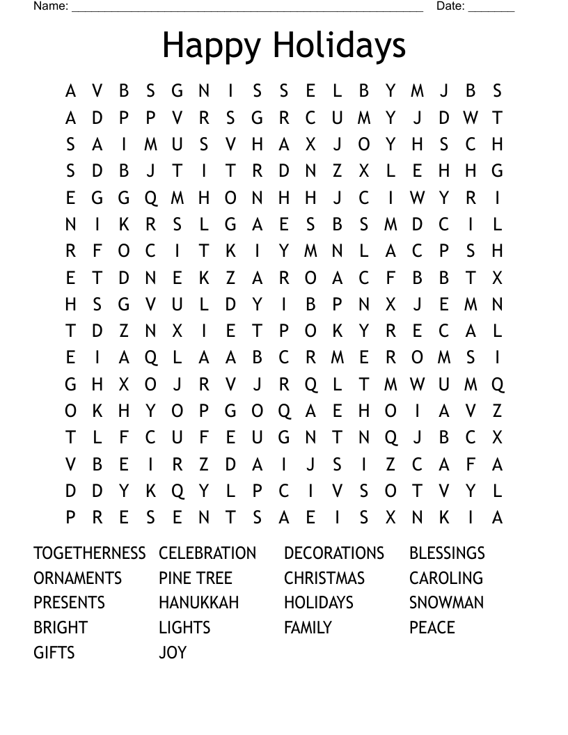 Happy Holidays Word Search