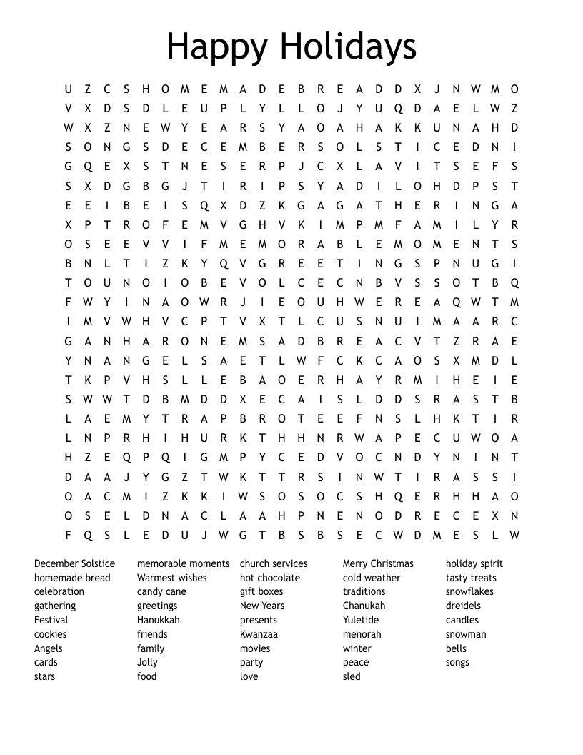 Happy Holidays Word Search