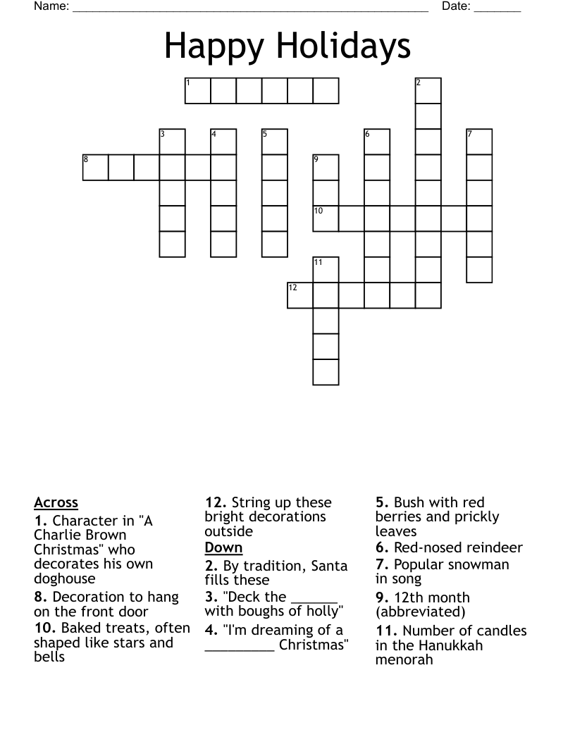 Happy Holidays Crossword