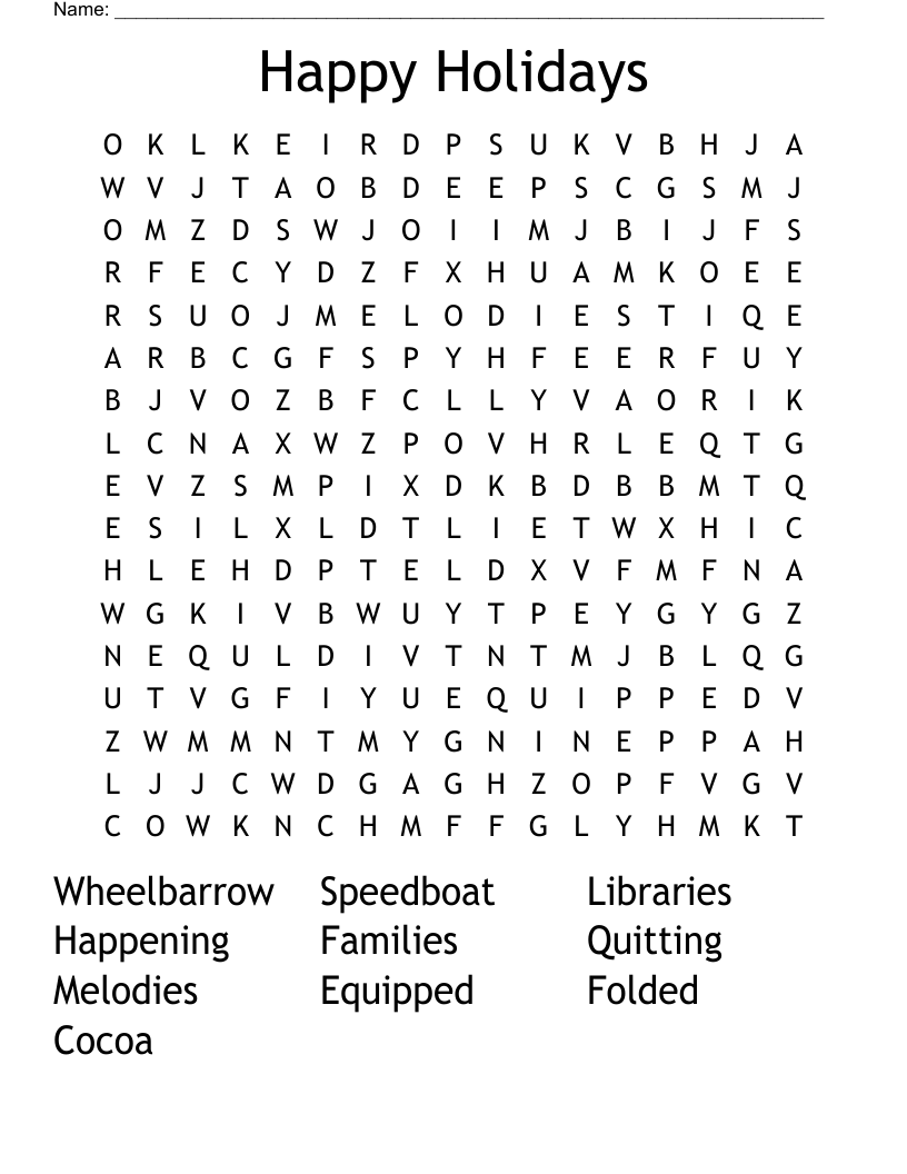 Happy Holidays Word Search