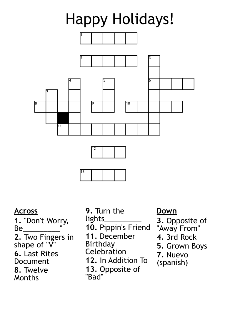 Happy Holidays! Crossword