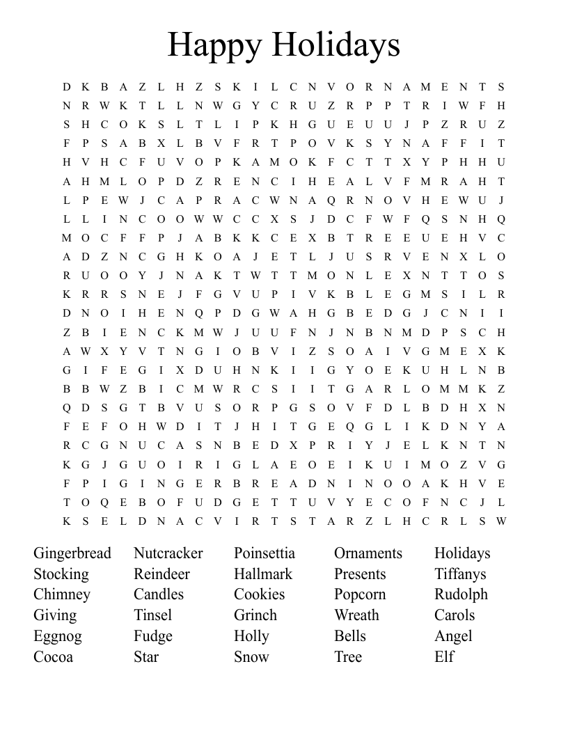 Happy Holidays Word Search