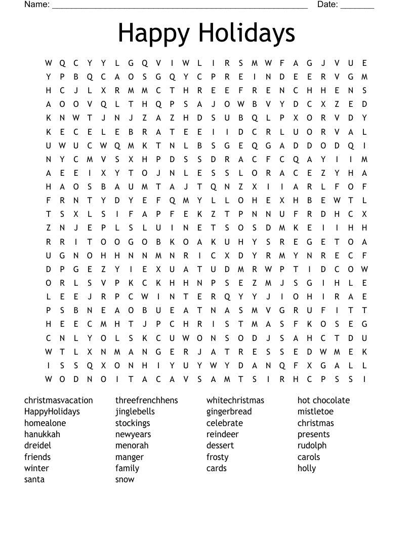 Happy Holidays Word Search