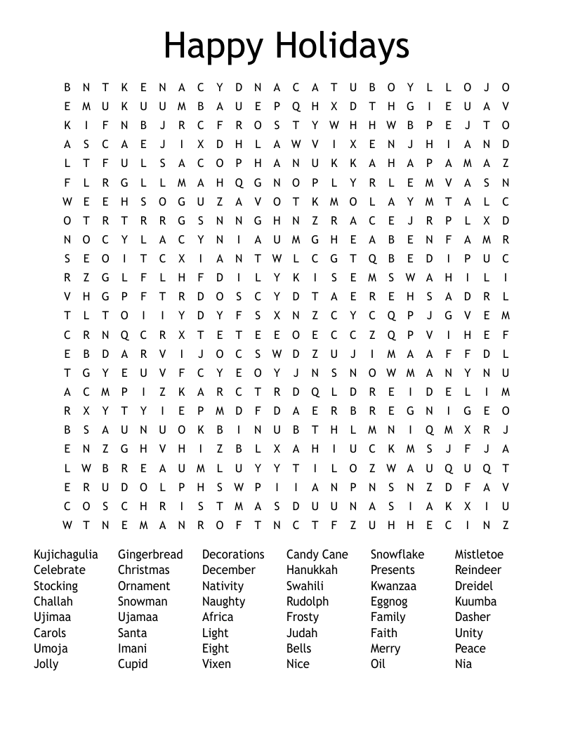 Happy Holidays Word Search