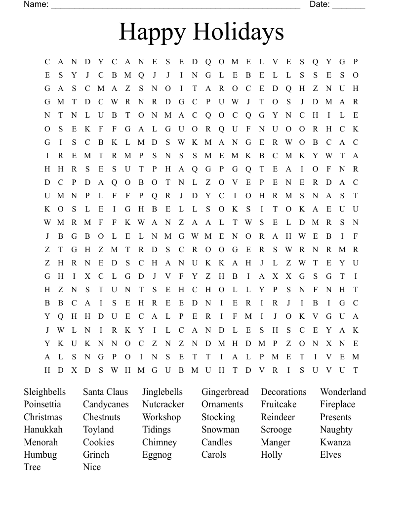 Happy Holidays Word Search