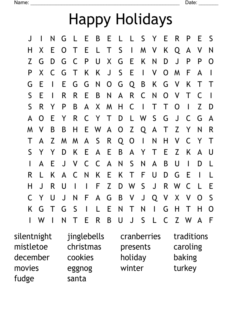Happy Holidays Word Search