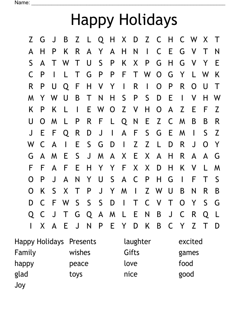 Happy Holidays Word Search