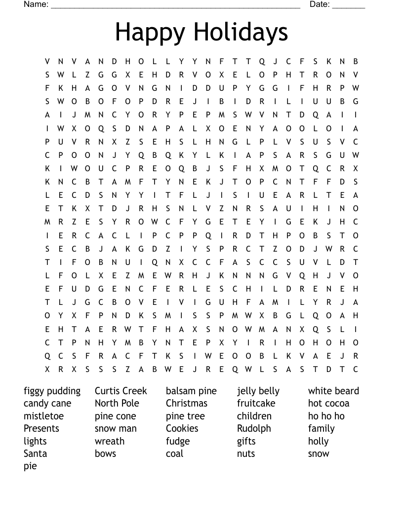 Happy Holidays Word Search
