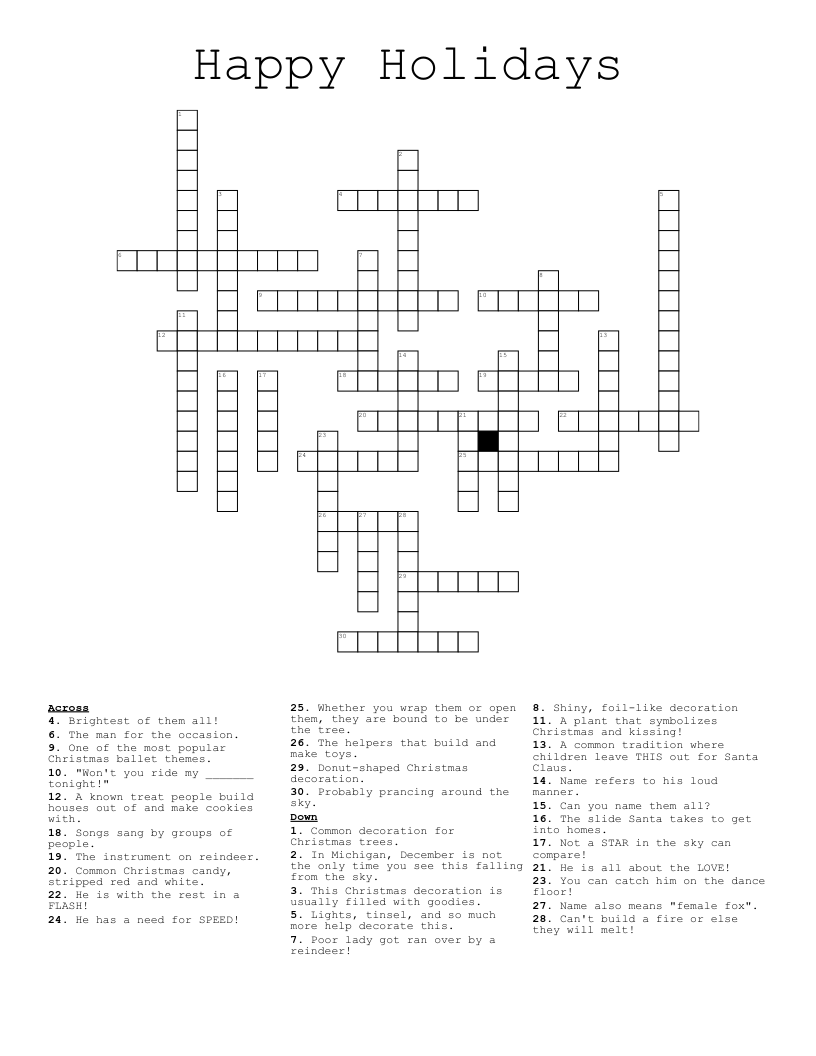 Happy Holidays Crossword