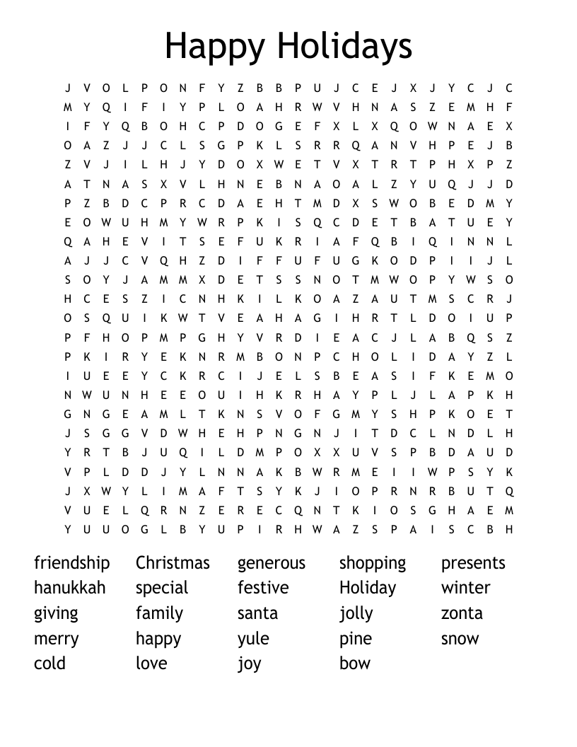 Happy Holidays Word Search